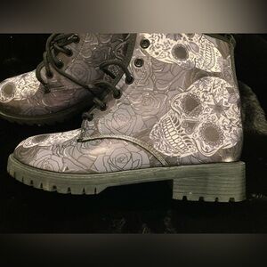 NEW! Sugar Skull Boots. Gray, Black and White. Never Worn. Size 38. / 6.5 or 7.